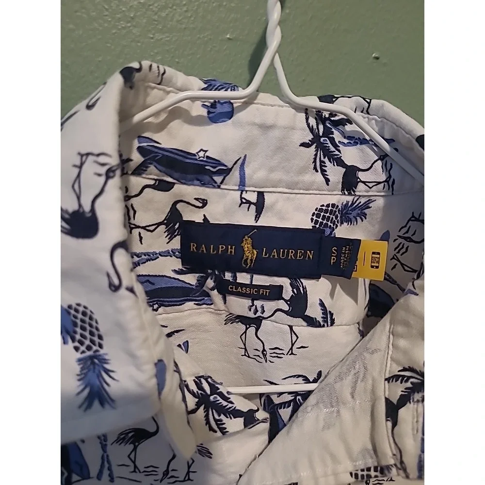 Polo Ralph Lauren Men's Size‎ SP Hawaiian Short Sleeve Classic Fit Blue White